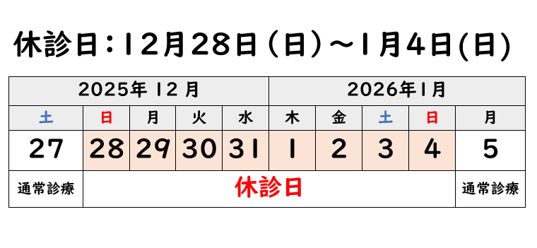 2025年末年始休暇